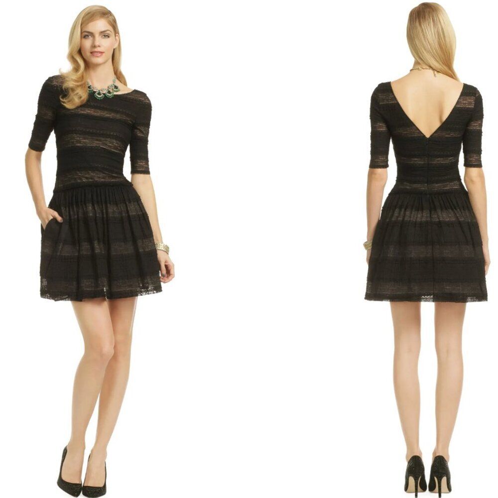 BCBG Max Azria Guilty as Charged XS S Black Lace Cocktail Dress Whimsy Goth Mesh